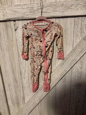 Pink Printed Baby Footed One-Piece Pajamas with Zipper